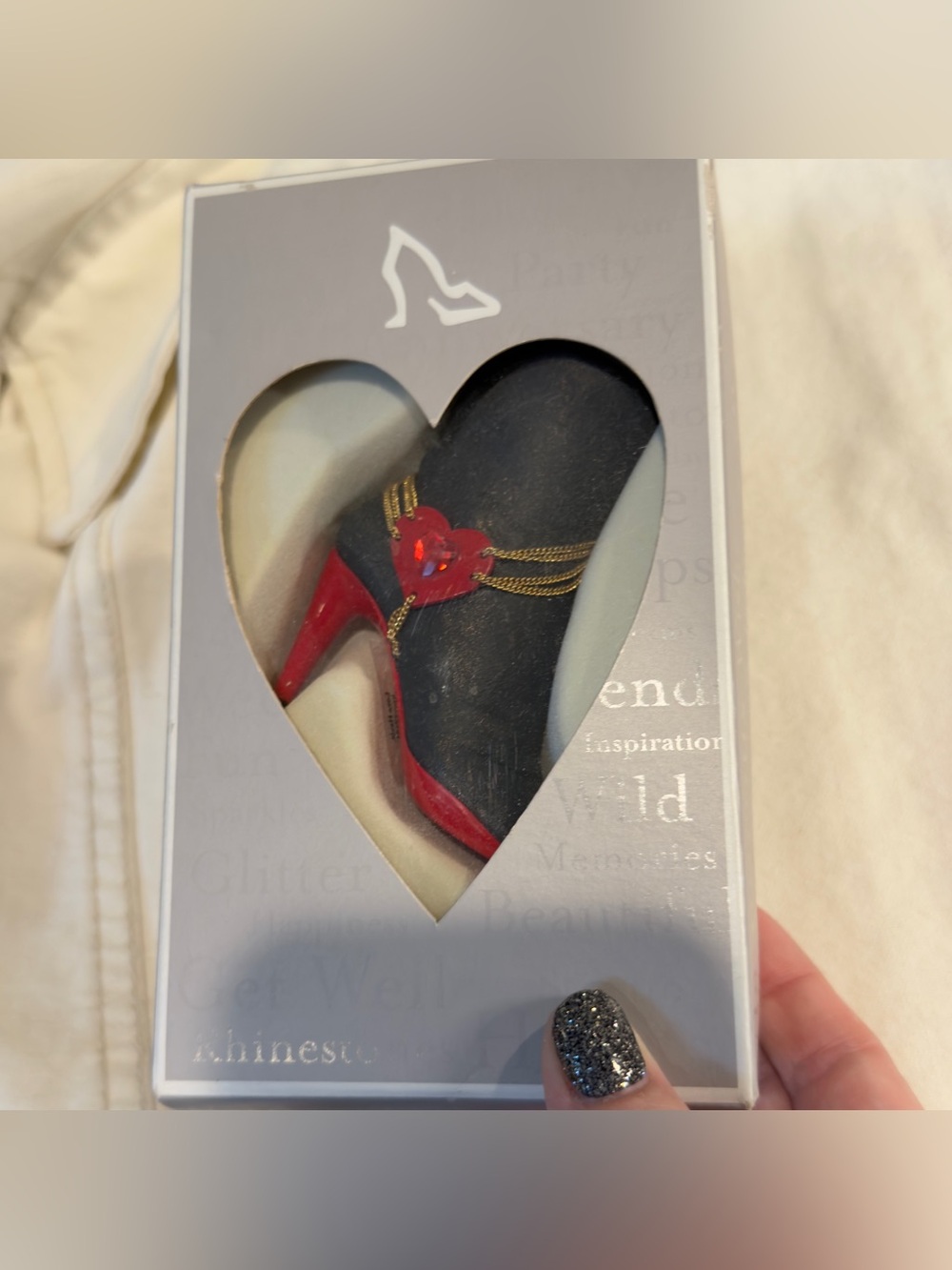 Just the Right Shoe mini Boot Red & Black Heart dangling Charm. Hard to Find